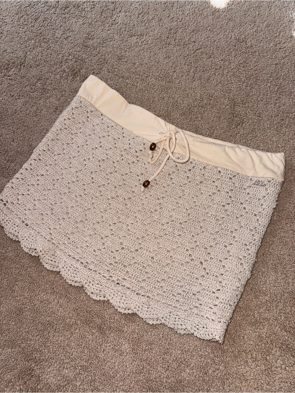 Roxy Crochet knit cream Mini Skirt beach cover up medium